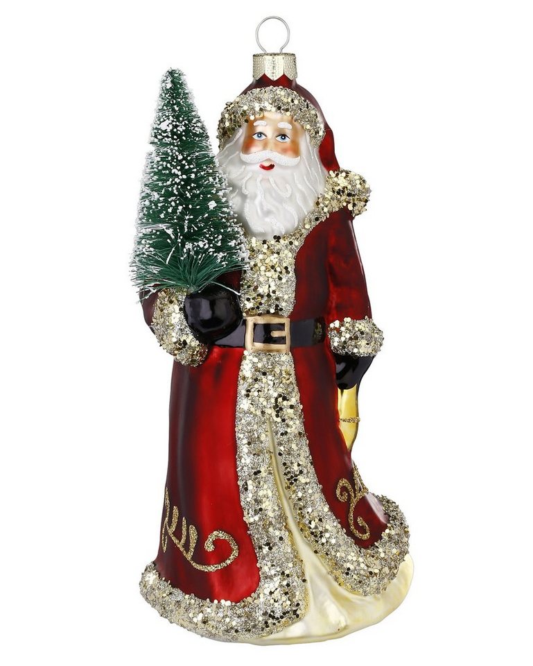 CHRISTMAS GOODS by Inge Weihnachtsfigur, Christbaumschmuck Glas Weihnachtsmann mit Tannenbaum 19cm rot von CHRISTMAS GOODS by Inge