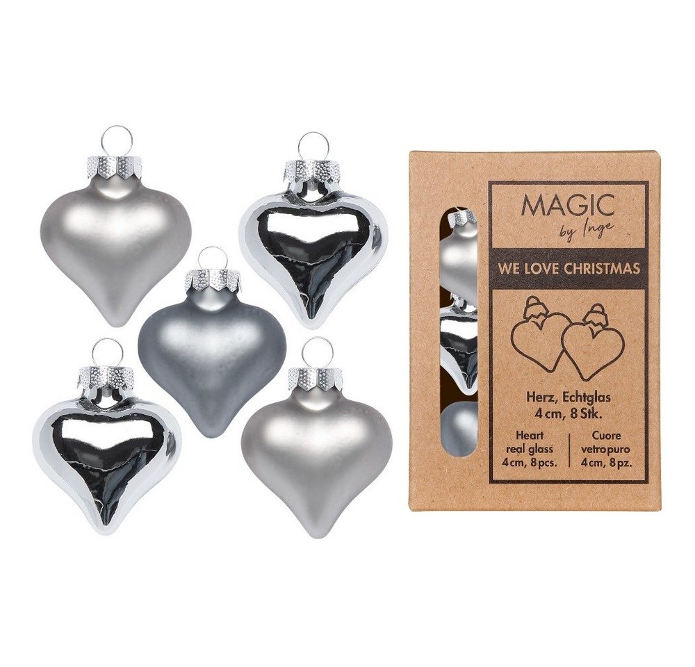 MAGIC by Inge Christbaumschmuck, Christbaumschmuck Herzen 4cm Glas 8 Stück - Hazy Grey von MAGIC by Inge