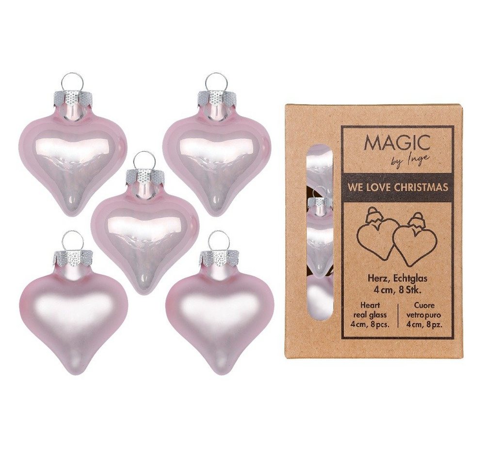 MAGIC by Inge Christbaumschmuck, Christbaumschmuck Herzen 4cm Glas 8 Stück - Lovely Magnolia von MAGIC by Inge
