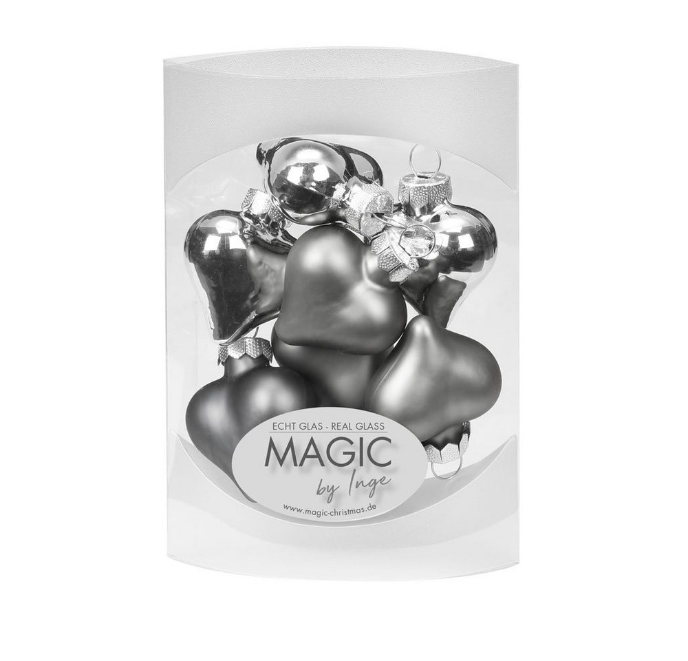 MAGIC by Inge Christbaumschmuck, Christbaumschmuck Herzen Glas 4cm Hazy Grey, 8 Stück von MAGIC by Inge