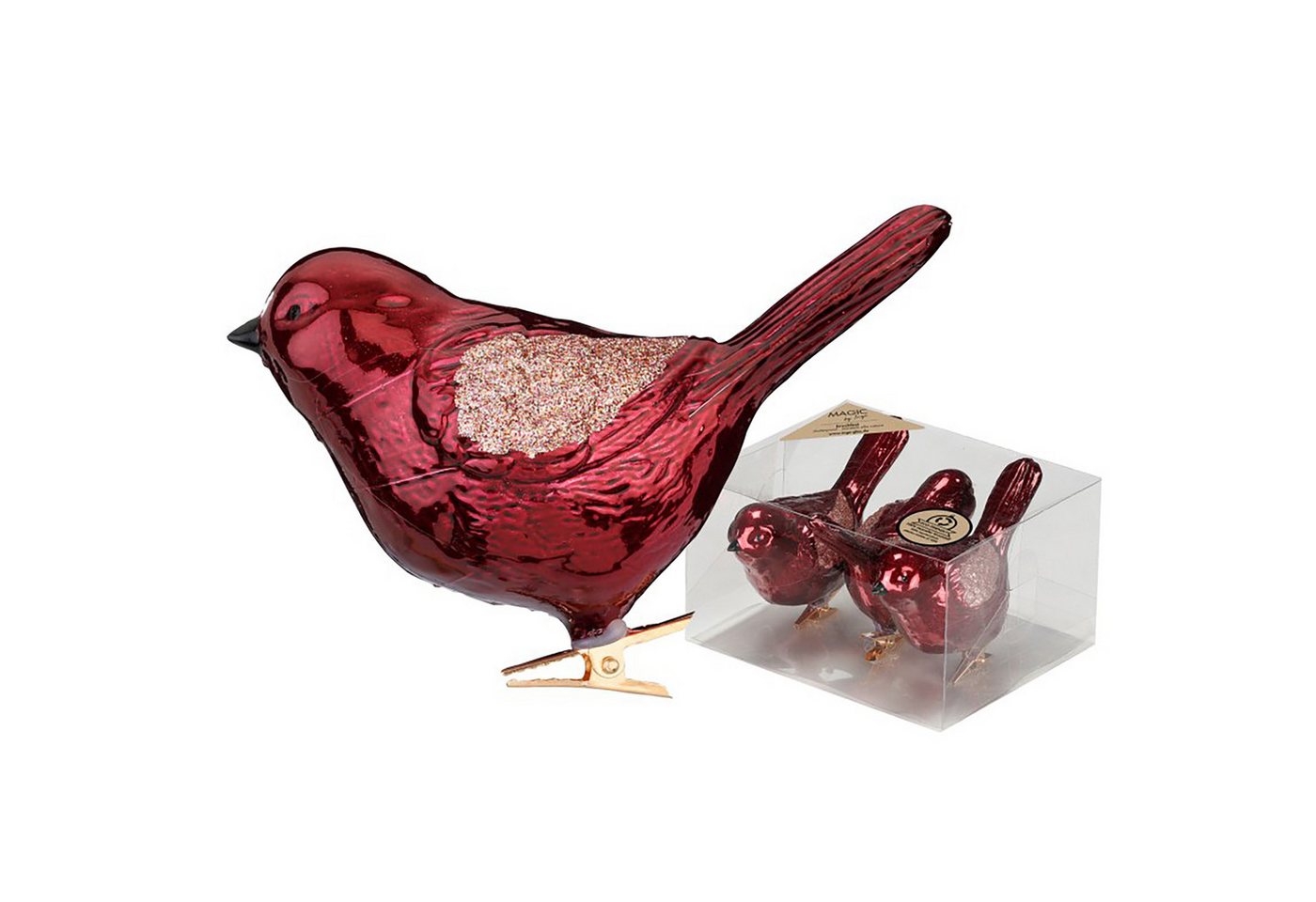 MAGIC by Inge Christbaumschmuck, Christbaumschmuck Kunststoff Vögel auf Clip 3er Set Bordeaux Red von MAGIC by Inge
