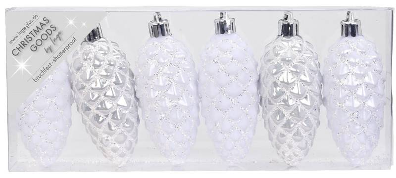 MAGIC by Inge Christbaumschmuck, Christbaumschmuck Kunststoff Zapfen 9cm 6er Set - Weiß von MAGIC by Inge