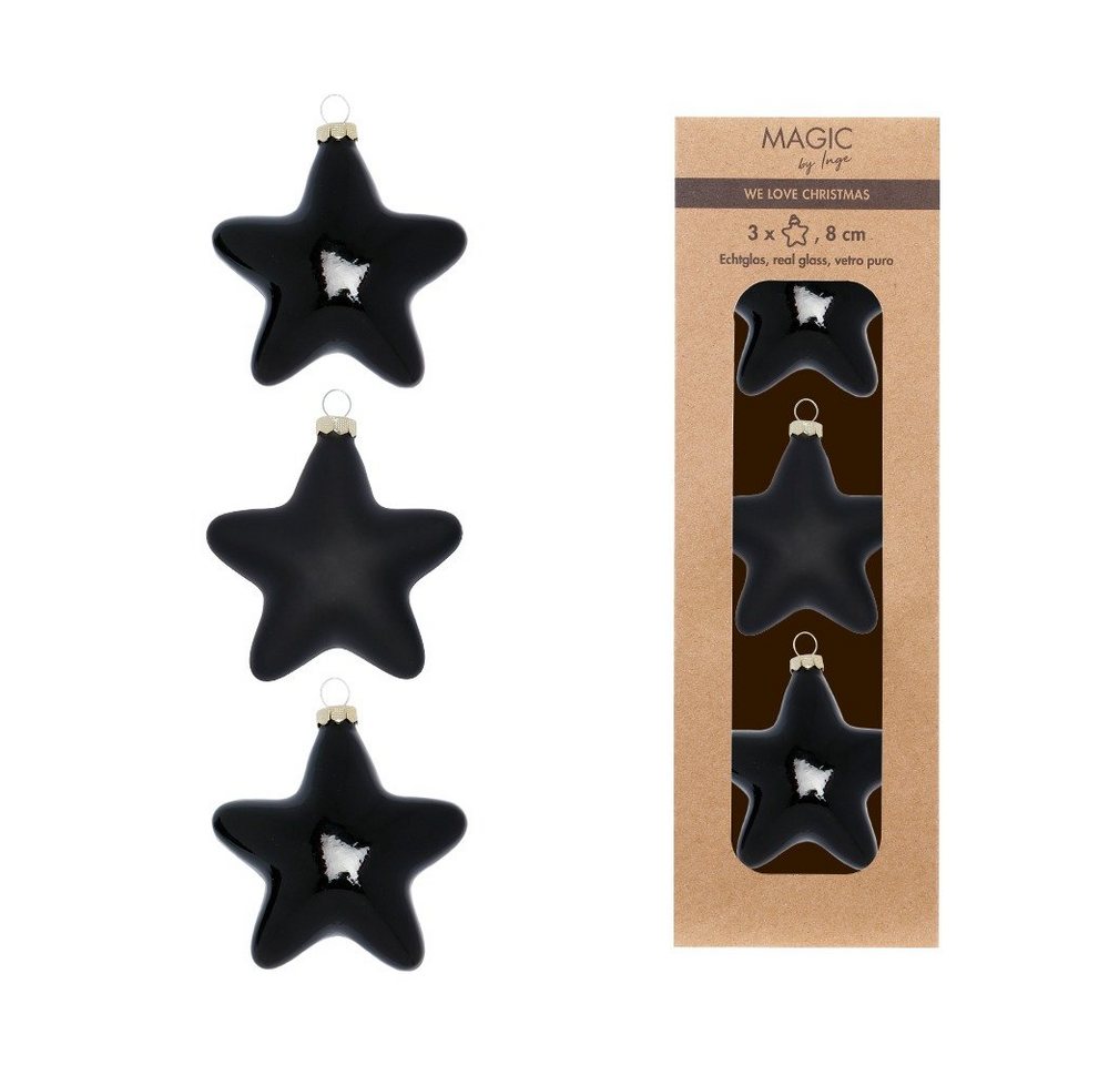 MAGIC by Inge Christbaumschmuck, Christbaumschmuck Sterne 8cm Glas 3 Stück - Ebony Black von MAGIC by Inge