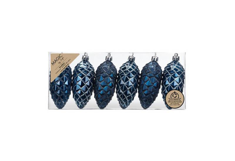 MAGIC by Inge Christbaumschmuck, Christbaumschmuck Zapfen 9cm Kunststoff 6er Set - Night Blue von MAGIC by Inge