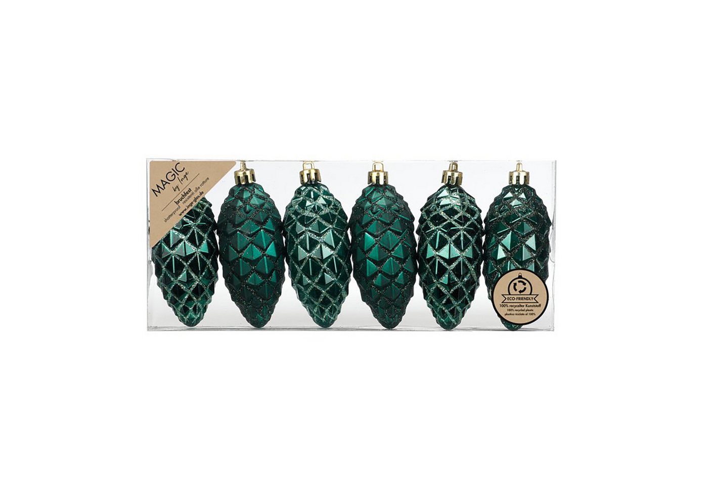 MAGIC by Inge Christbaumschmuck, Christbaumschmuck Zapfen 9cm Kunststoff 6er Set - Noble Green von MAGIC by Inge