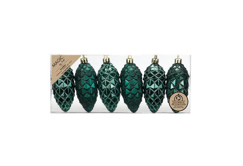 MAGIC by Inge Christbaumschmuck, Christbaumschmuck Zapfen 9cm Kunststoff 6er Set - Noble Green von MAGIC by Inge