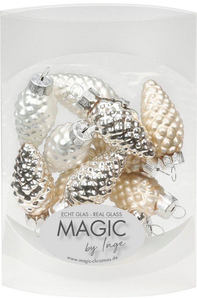 MAGIC by Inge Christbaumschmuck, Christbaumschmuck Zapfen Glas 4,5cm 12 Stück Cloud Dancer von MAGIC by Inge