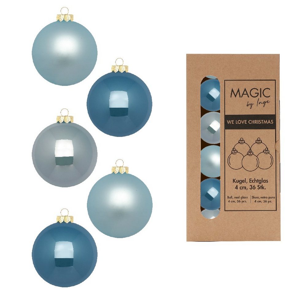 MAGIC by Inge Weihnachtsbaumkugel, Weihnachtskugeln Glas 4cm 36 Stück - Elysian Blue von MAGIC by Inge