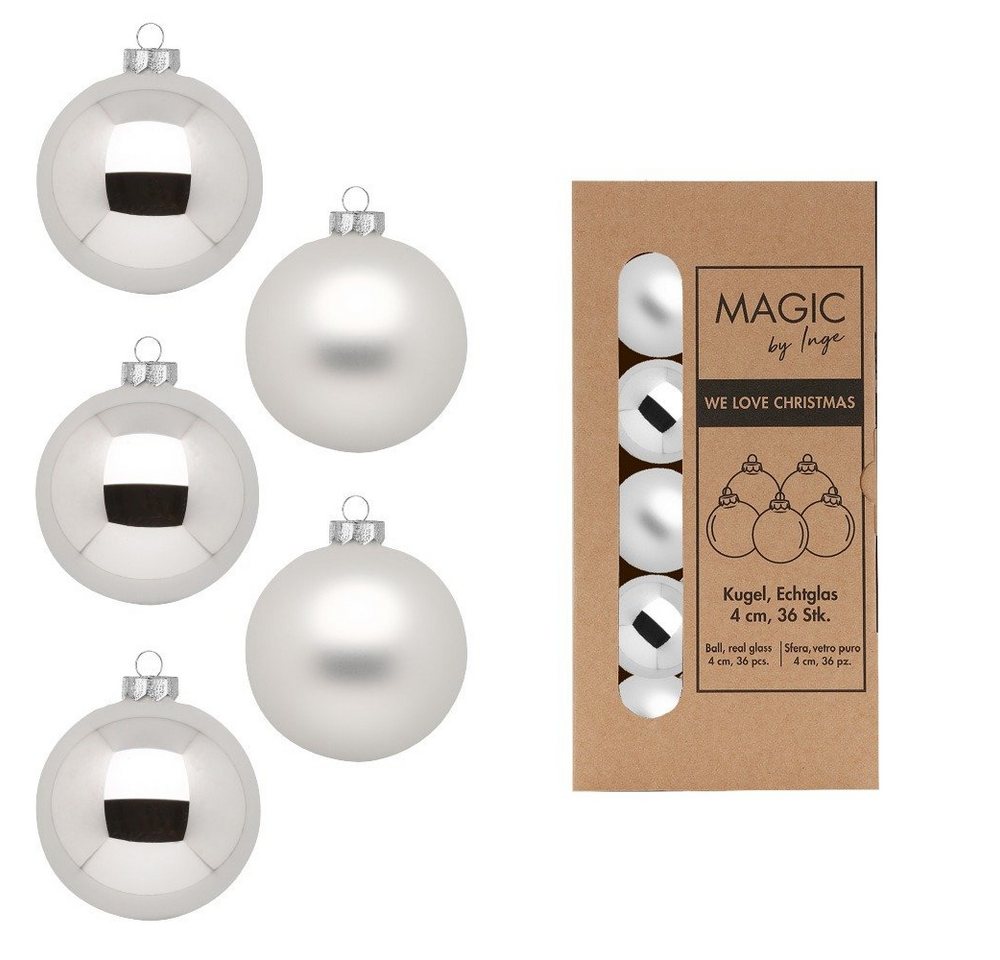 MAGIC by Inge Weihnachtsbaumkugel, Weihnachtskugeln Glas 4cm 36 Stück - Frosty Silver von MAGIC by Inge
