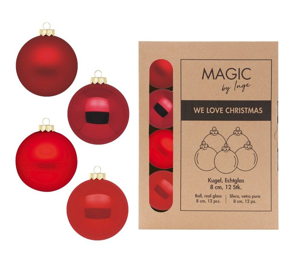 MAGIC by Inge Weihnachtsbaumkugel, Weihnachtskugeln Glas 8cm 12 Stück - Ruby Red von MAGIC by Inge
