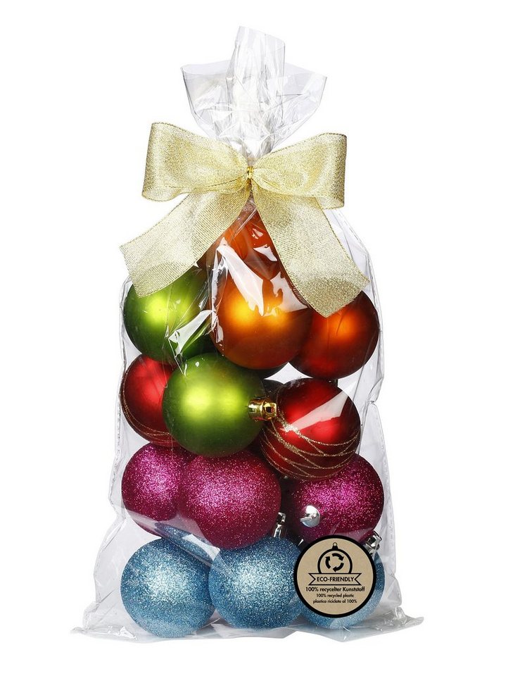 MAGIC by Inge Weihnachtsbaumkugel, Weihnachtskugeln Kunststoff im Geschenkbeutel 6cm 16er Set Mille Fiori von MAGIC by Inge