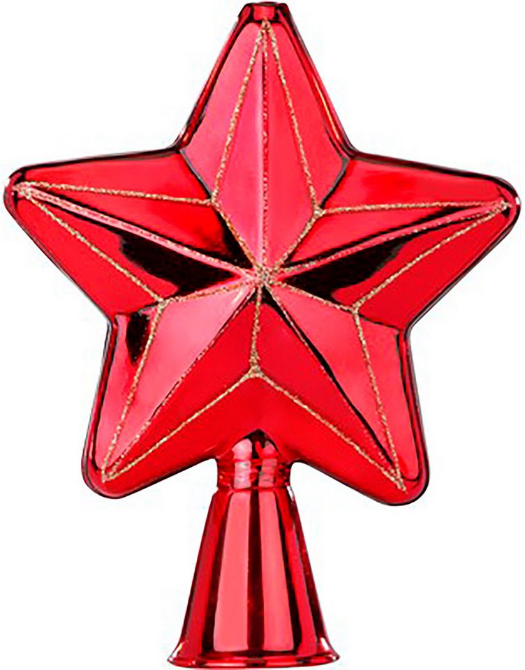 MAGIC by Inge Christbaumspitze, Christbaumspitze Stern 17cm Glas mit Glitzer - Merry Red von MAGIC by Inge