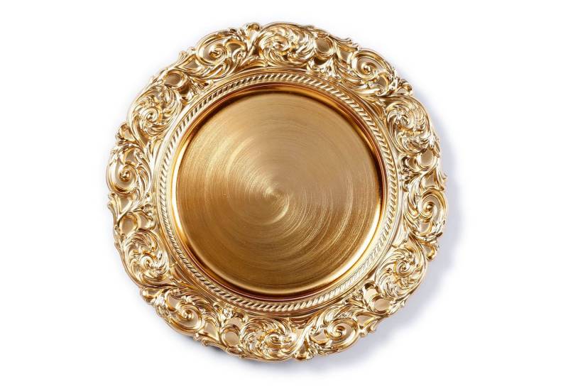 MAGIC by Inge Dekoteller, Dekoteller Kunststoff mit Ornamenten am Rand 33cm gold von MAGIC by Inge