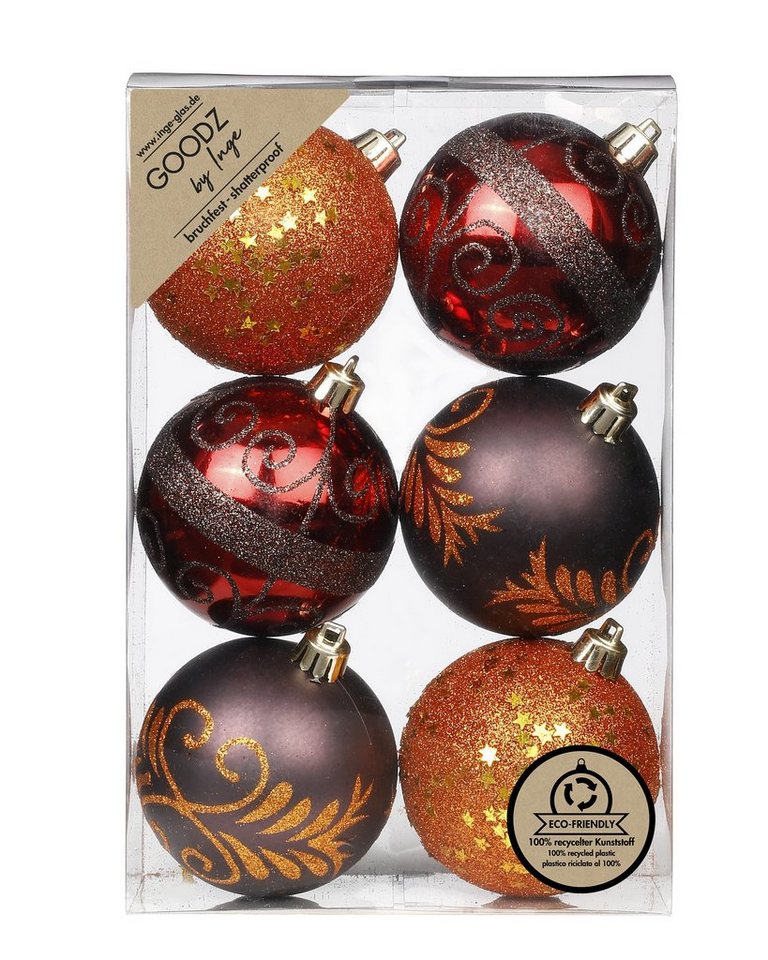 MAGIC by Inge Weihnachtsbaumkugel, Weihnachtskugeln Dekorierte Kugeln Kunststoff 8cm 6er Set Flame Mix von MAGIC by Inge