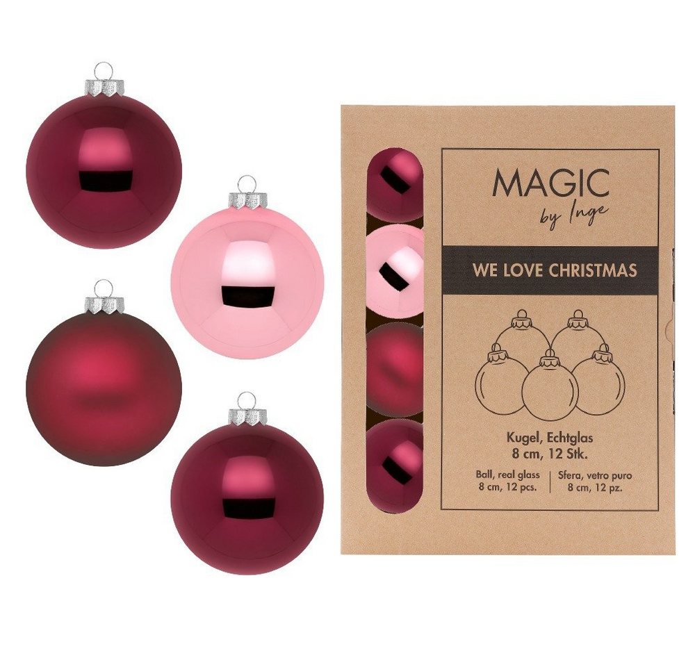 MAGIC by Inge Weihnachtsbaumkugel, Weihnachtskugeln Glas 8cm 12 Stück - Berry Kiss von MAGIC by Inge