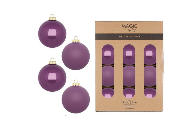 MAGIC by Inge Weihnachtsbaumkugel, Weihnachtskugeln Glas 8cm 12 Stück - Wild Mauve von MAGIC by Inge