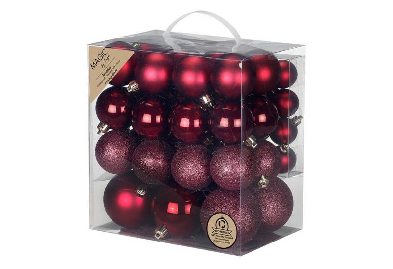 MAGIC by Inge Weihnachtsbaumkugel, Weihnachtskugeln Kunststoff 4-8cm Mix 54er Set - Bordeaux Red von MAGIC by Inge