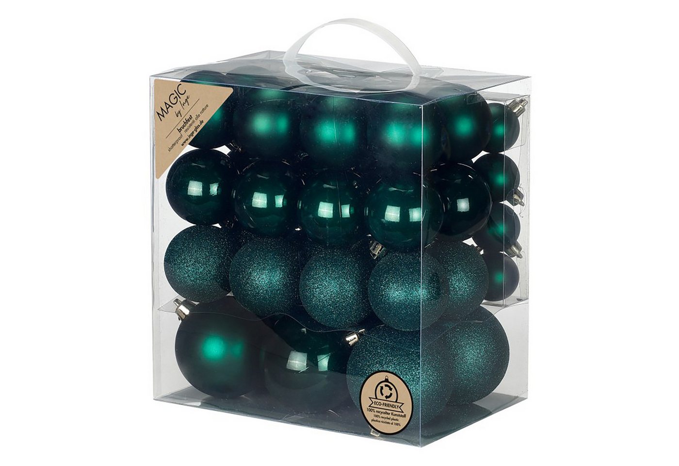 MAGIC by Inge Weihnachtsbaumkugel, Weihnachtskugeln Kunststoff 4-8cm Mix 54er Set - Noble Green von MAGIC by Inge