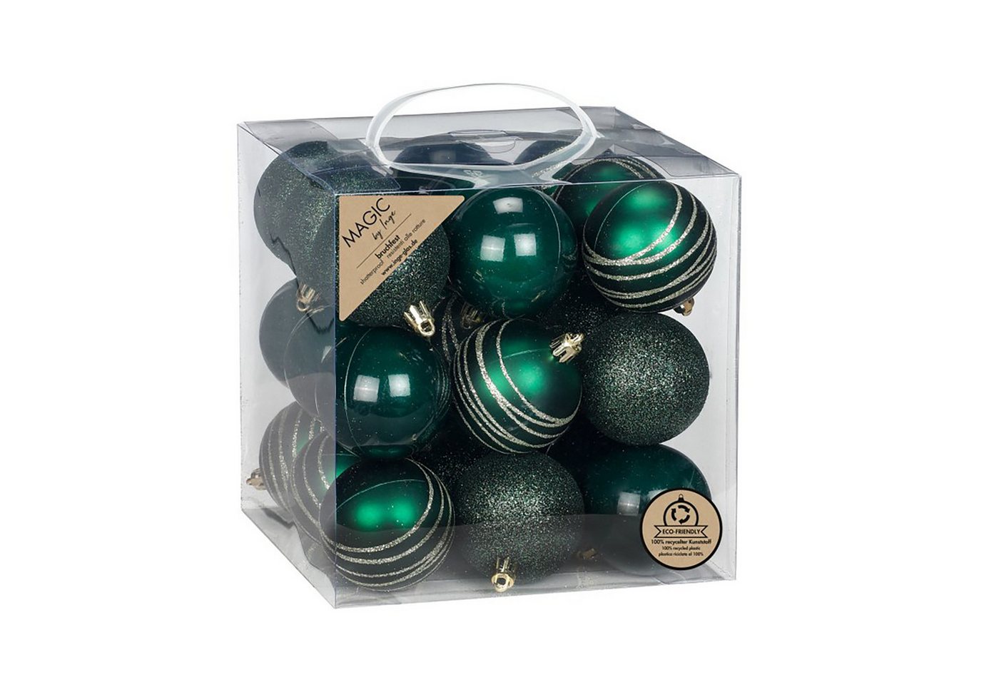 MAGIC by Inge Weihnachtsbaumkugel, Weihnachtskugeln Kunststoff 6cm mit Glitzer 27er Set - Noble Green von MAGIC by Inge
