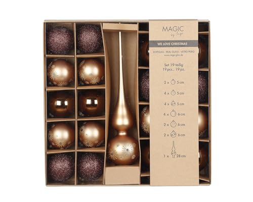MAGIC by Inge - Weihnachtskugeln Set 19-teilig Elegant Lounge, mit Christbaumspitze und Kugeln, Christbaumschmuck Glas von MAGIC by Inge