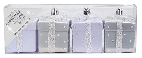 4 STK. Kunststoff Geschenkbox 6,5cm bruchfest Christbaumkugeln Christbaumschmuck Deko Weihnachtskugeln Weihnachtsschmuck Baumschmuck Set Weiß Mix von MAGIC