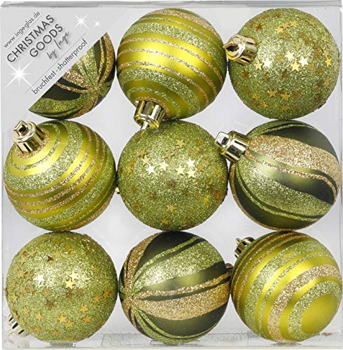9 STK. Christbaumkugeln 6cm Ornament Dekor Motive Kunststoff bruchfest Dekokugeln Weihnachtskugeln Baumkugeln Baumschmuck Set Christbaumschmuck Weihnachtsschmuck 60mm Olive Green-Mix - olivgrün von Magic: The Gathering