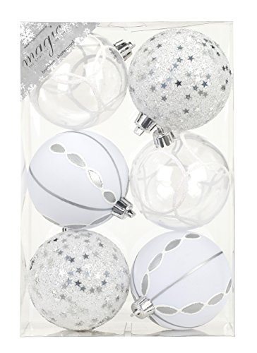 Inge-Glas Christbaumkugeln 8cm Silber/Weiß Motive Ornament Dekor Kunststoff bruchfest Dekokugeln Weihnachtskugeln Baumkugeln Baumschmuck Set Christbaumschmuck Weihnachtsschmuck 80mm von Inge-glas