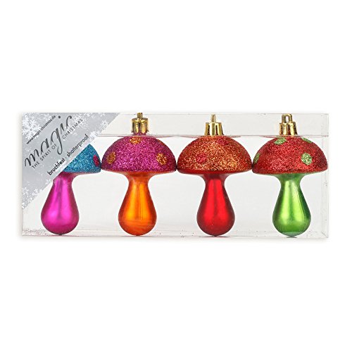 Christbaumschmuck Kunststoff 6.5cm x 4 Stück Set Pilze Weihnachtskugeln bunt Mille Fiori von Inge-glas
