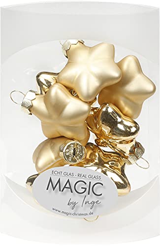 Christbaumschmuck Sterne Glas 4cm x 8 Stück Weihnachtskugeln Gold hellgold - Brokatgold von MAGIC