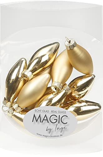 MAGIC 10 Diamanten 4,5cm Glas Weihnachtsschmuck Weihnachtsdeko Christbaumkugeln Christbaumschmuck 45mm (Brokatgold Gold) von MAGIC