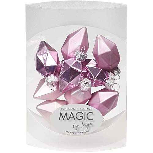 MAGIC 10 Diamanten 4,5cm Glas Weihnachtsschmuck Weihnachtsdeko Christbaumkugeln Christbaumschmuck 45mm Farbe: Pink Blush - Altrosa Hellrosa von MAGIC