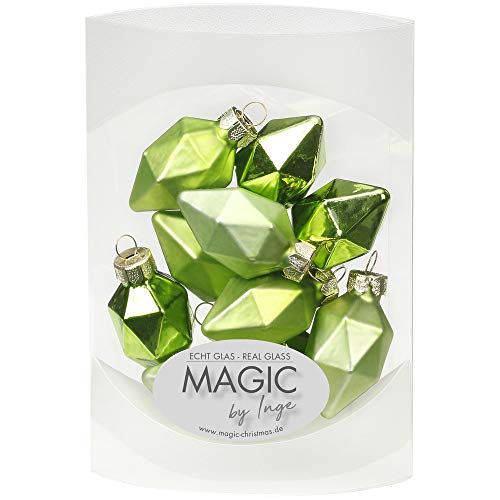 MAGIC 10 Diamanten 4,5cm Glas Weihnachtsschmuck Weihnachtsdeko Christbaumkugeln Christbaumschmuck 45mm Farbe: Sparkling Nature - grün hellgrün von MAGIC