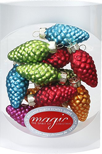 MAGIC 12 Zapfen 4,5 cm Glas Weihnachtsschmuck Weihnachtsdeko Christbaumkugeln Christbaumschmuck 45mm, Farbe: Mille-Fiori (bunt) von MAGIC