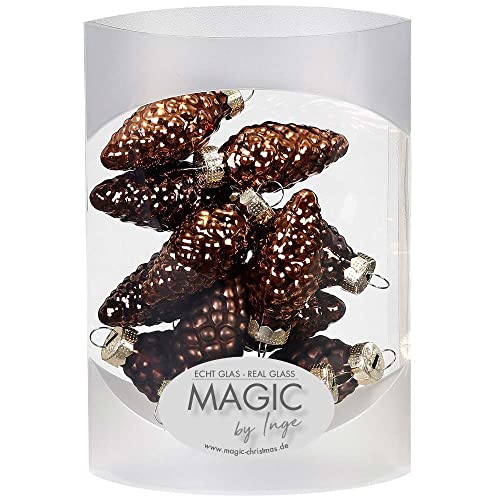MAGIC 12 Zapfen 4,5 cm Glas Weihnachtsschmuck Weihnachtsdeko Christbaumkugeln Christbaumschmuck 45mm (Cognac Diamond // braun) von MAGIC