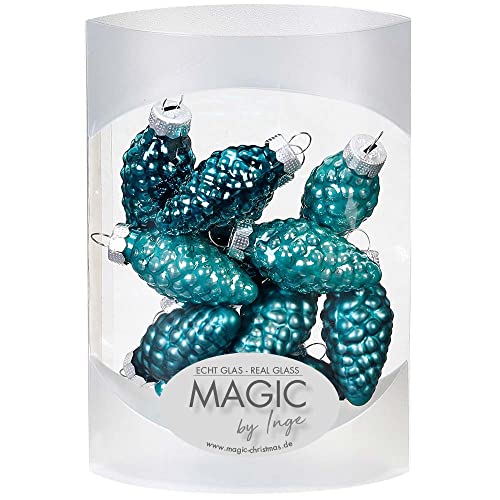 MAGIC 12 Zapfen 4,5 cm Glas Weihnachtsschmuck Weihnachtsdeko Christbaumkugeln Christbaumschmuck 45mm (Dark Emerald // Petrol) von MAGIC