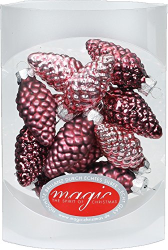 MAGIC 12 Zapfen 4,5 cm Glas Weihnachtsschmuck Weihnachtsdeko Christbaumkugeln Christbaumschmuck 45mm Farbe: Berry Kiss (Beere Glanz/matt) von MAGIC