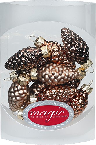 MAGIC 12 Zapfen 4,5 cm Glas Weihnachtsschmuck Weihnachtsdeko Christbaumkugeln Christbaumschmuck 45mm Farbe: Elegant Lounge (Schokolade braun) von MAGIC