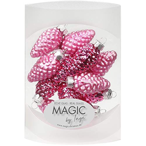 MAGIC 12 Zapfen 4,5 cm Glas Weihnachtsschmuck Weihnachtsdeko Christbaumkugeln Christbaumschmuck 45mm Farbe: Jelly Pink - pink von MAGIC