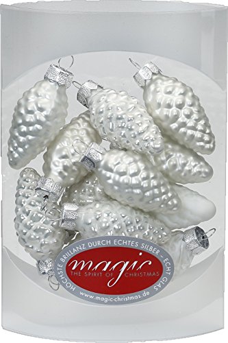 MAGIC 12 Zapfen 4,5 cm Glas Weihnachtsschmuck Weihnachtsdeko Christbaumkugeln Christbaumschmuck 45mm Farbe: Just White-Mix (weiß) von MAGIC