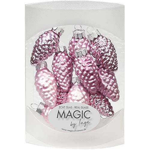 MAGIC 12 Zapfen 4,5 cm Glas Weihnachtsschmuck Weihnachtsdeko Christbaumkugeln Christbaumschmuck 45mm Farbe: Pink Blush - Altrosa Hellrosa von MAGIC