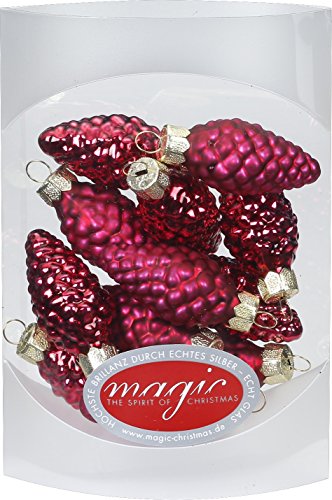 MAGIC 12 Zapfen 4,5 cm Glas Weihnachtsschmuck Weihnachtsdeko Christbaumkugeln Christbaumschmuck 45mm Farbe: Rot Glanz/matt von MAGIC