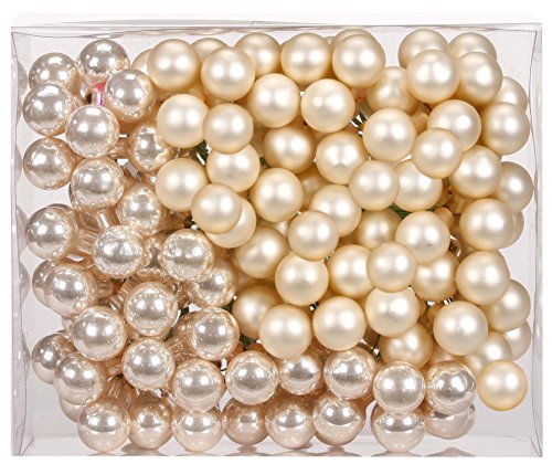 Magic 144 Spiegelbeeren Kugeln am Draht 2cm Weihnachtskugeln Baumkugeln Baumschmuck Weihnachtsdeko Kugeln Glaskugeln Set Christbaumschmuck - Perle - Champagner Opal/matt von Magic