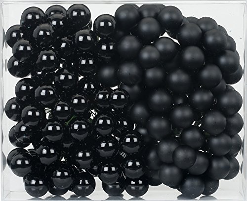 MAGIC 144 Spiegelbeeren Kugeln am Draht 2cm Weihnachtskugeln Baumkugeln Baumschmuck Weihnachtsdeko Kugeln Glaskugeln Set Christbaumschmuck - schwarz Glanz/matt von MAGIC