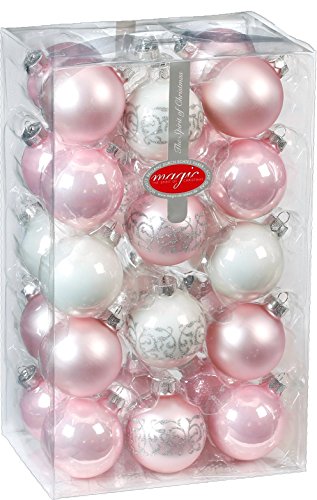 MAGIC 28 Christbaumkugeln 6cm mit Dekor Glas Weihnachtsschmuck Box Weihnachtskugeln Christbaumschmuck Weihnachtsdeko Farbe: Noble Rose (hell rosa porzelanweiß) von Zigzagmars