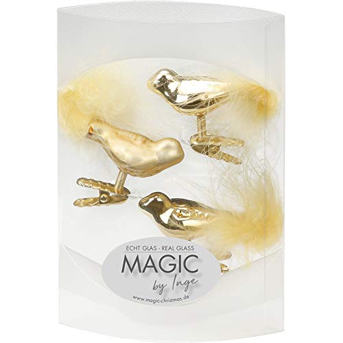 MAGIC 3 Vögel 4,5 cm Glas Weihnachtsschmuck Weihnachtsdeko Christbaumkugeln Christbaumschmuck 45mm (Brokatgold Gold) von Magic The Gathering
