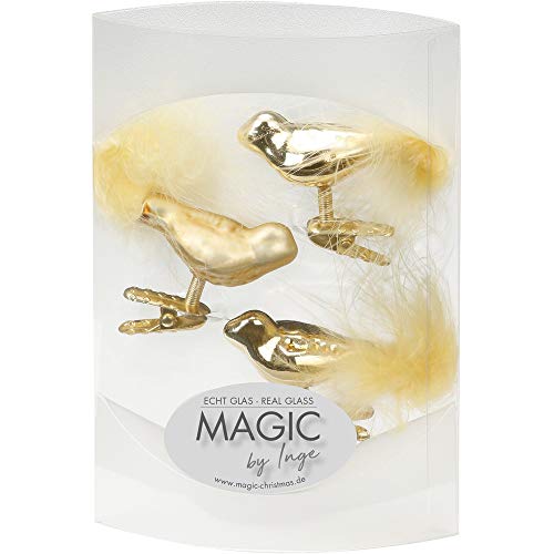 MAGIC 3 Vögel 4,5 cm Glas Weihnachtsschmuck Weihnachtsdeko Christbaumkugeln Christbaumschmuck 45mm (Brokatgold Gold) von Magic: The Gathering