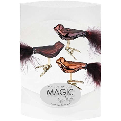 MAGIC 3 Vögel 4,5 cm Glas Weihnachtsschmuck Weihnachtsdeko Christbaumkugeln Christbaumschmuck 45mm (Cognac Diamond) von MAGIC