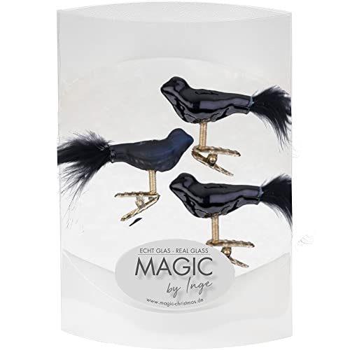 MAGIC 3 Vögel 4,5 cm Glas Weihnachtsschmuck Weihnachtsdeko Christbaumkugeln Christbaumschmuck 45mm (Ebony Black schwarz) von MAGIC