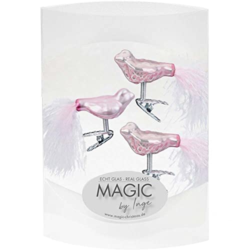 MAGIC 3 Vögel 4,5 cm Glas Weihnachtsschmuck Weihnachtsdeko Christbaumkugeln Christbaumschmuck 45mm (Lovely Magnolia // rosa) von MAGIC