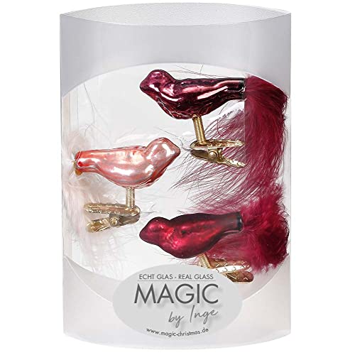 MAGIC 3 Vögel 4,5 cm Glas Weihnachtsschmuck Weihnachtsdeko Christbaumkugeln Christbaumschmuck 45mm (Vintage Rose // Bordeaux rosa) von Magic The Gathering